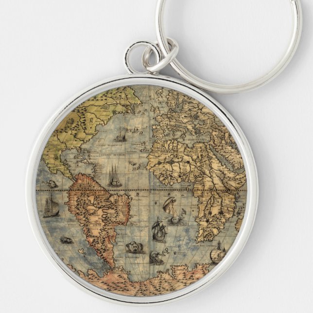 1565 Forlani AntiquevWorld Map Renaissance  Key Ring (Front)