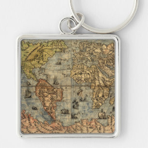1565 Forlani AntiquevWorld Map Renaissance  Key Ring