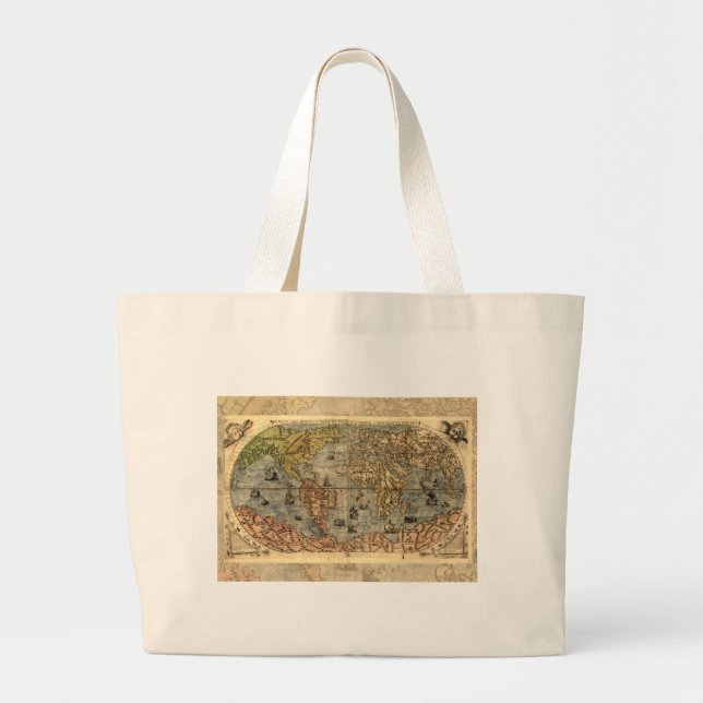 1565 Forlani AntiquevWorld Map Renaissance  Large Tote Bag (Front)