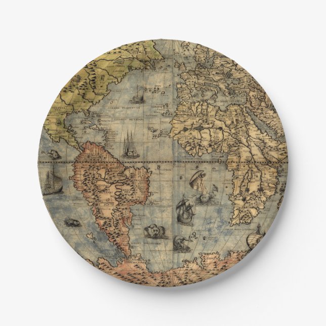 1565 Forlani AntiquevWorld Map Renaissance  Paper Plate (Front)