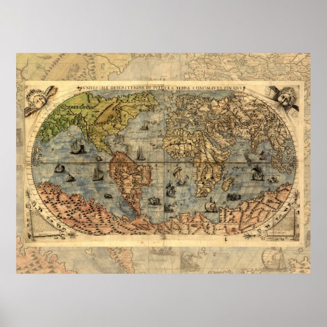 1565 Forlani AntiquevWorld Map Renaissance  Poster (Front)