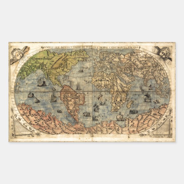 1565 Forlani AntiquevWorld Map Renaissance  Rectangular Sticker (Front)