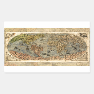 1565 Forlani AntiquevWorld Map Renaissance  Rectangular Sticker