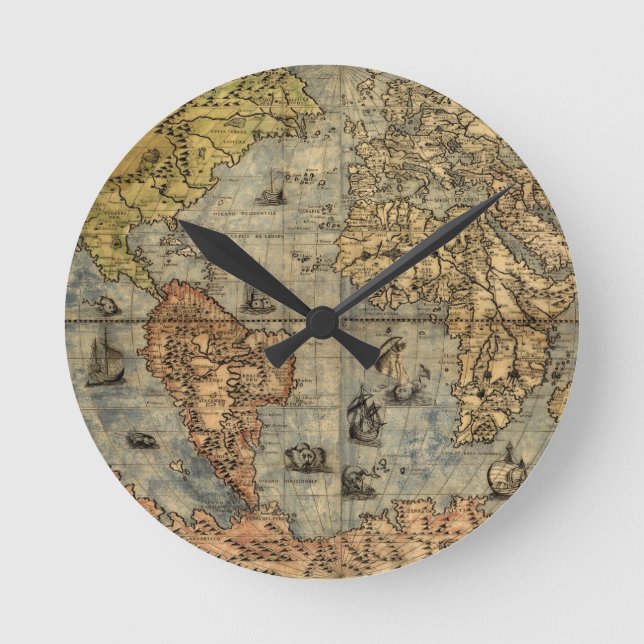 1565 Forlani AntiquevWorld Map Renaissance  Round Clock (Front)