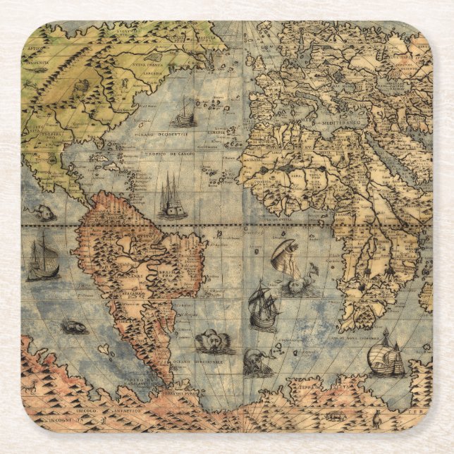 1565 Forlani AntiquevWorld Map Renaissance  Square Paper Coaster (Front)
