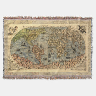1565 Forlani AntiquevWorld Map Renaissance  Throw Blanket