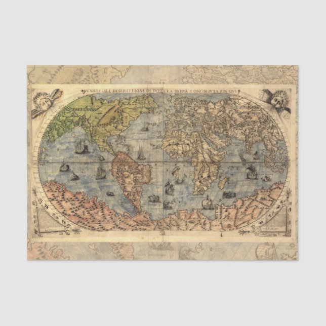 1565 Forlani AntiquevWorld Map Renaissance  Tissue Paper (Front)