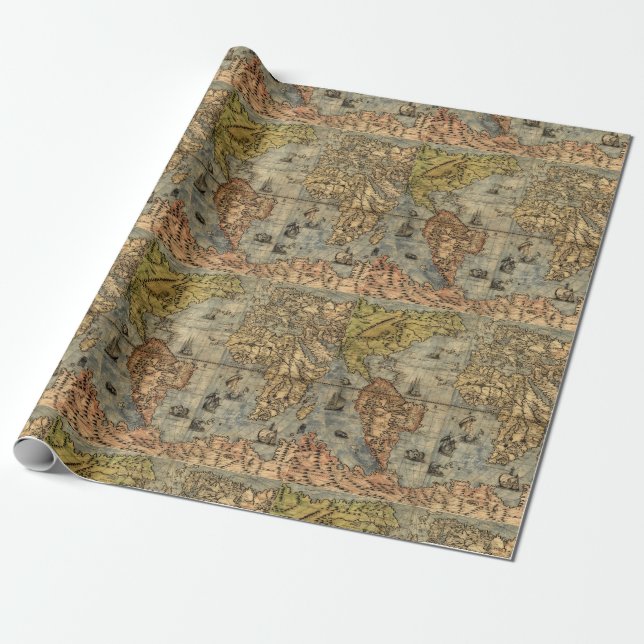 1565 Forlani AntiquevWorld Map Renaissance  Wrapping Paper (Unrolled)