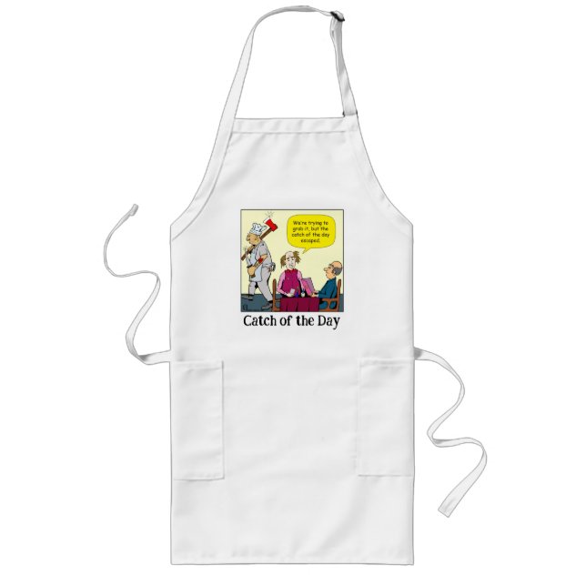 1566 Catch Of The Day Escaped Cartoon Long Apron (Front)