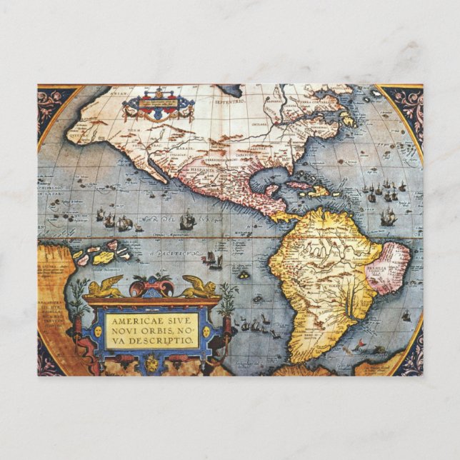 1587 Map of the Americas Postcard (Front)