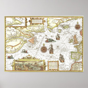 1592 Map of the Atlantic Poster