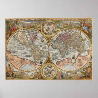 1594 Orbis Terrarum Typus Double Hemisphere World Poster