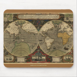 "1595 Hondius Worlde Map" Vintage Art Mouse Pad