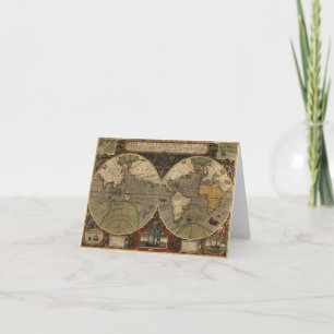 1595 Vintage World Map by Jodocus Hondius Card