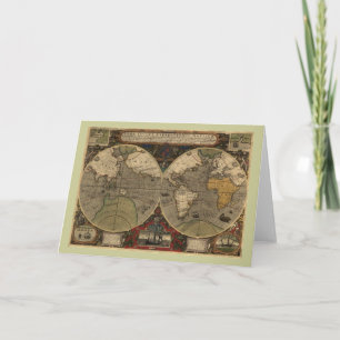 1595 Vintage World Map by Jodocus Hondius Card