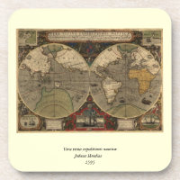 1595 Vintage World Map by Jodocus Hondius