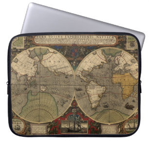 1595 Vintage World Map by Jodocus Hondius Laptop Sleeve
