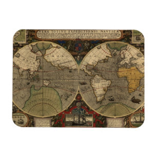 1595 Vintage World Map by Jodocus Hondius Magnet