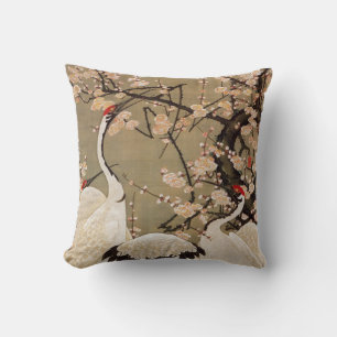 15. 梅花群鶴図, 若冲 Plum Blossoms & Cranes, Jakuchū Cushion