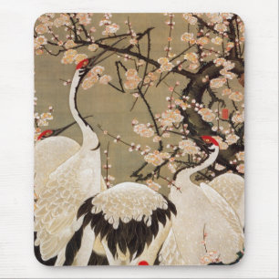 15. 梅花群鶴図, 若冲 Plum Blossoms & Cranes Mouse Mat