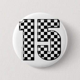 15 chequered auto racing number 6 cm round badge