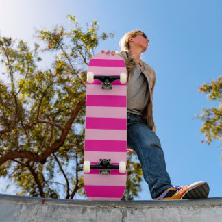 15 Horizontal Light and Hot Pink Stripes Skateboard