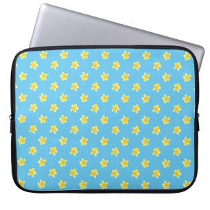 15-inch Laptop Sleeve: Primroses on Turquoise Blue Laptop Sleeve