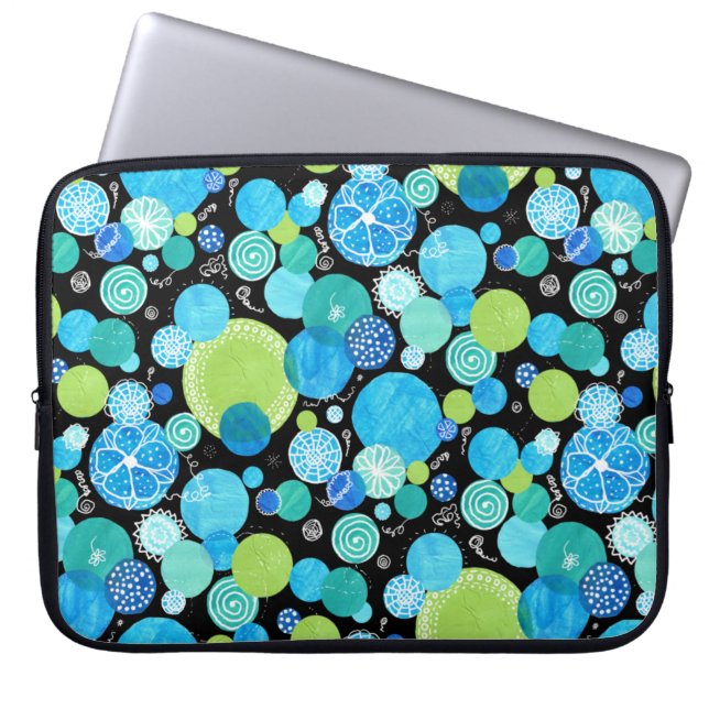 15-inch Laptop Sleeve: Quirky Blue Moons Pattern Sleeve (Front)