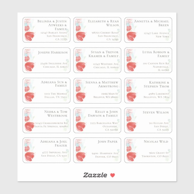15 Individual Wedding Guest Name Address Sticker (Sheet)