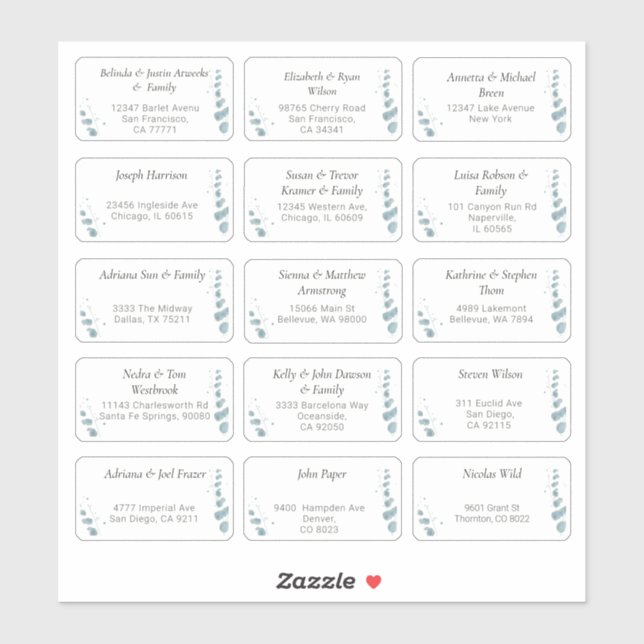 15 Individual Wedding Guest Name Address Sticker (Sheet)