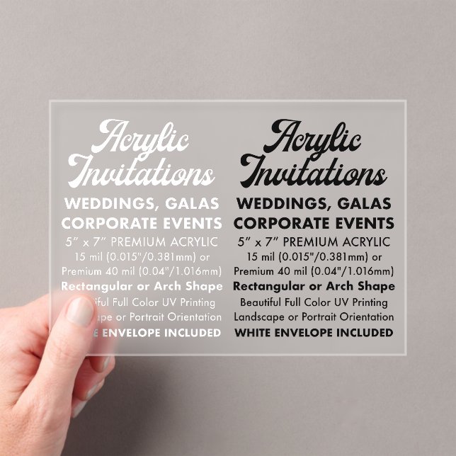 15 Mil Frosted Acrylic Invitation (Landscape) (Insitu (Handheld))