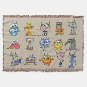 15 Monsters Cartoon Throw Blanket