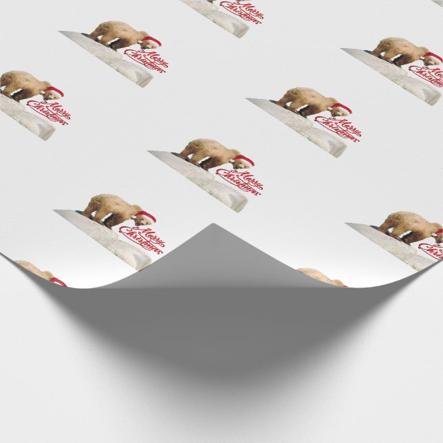 15' of Christmas wrapping paper w grizzly bear cub (Corner)