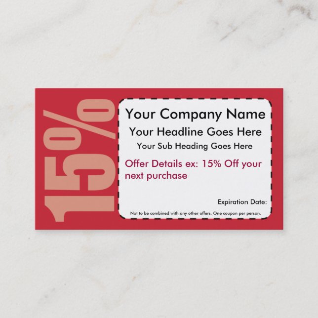 15%  Off Coupon Business Card (Front)