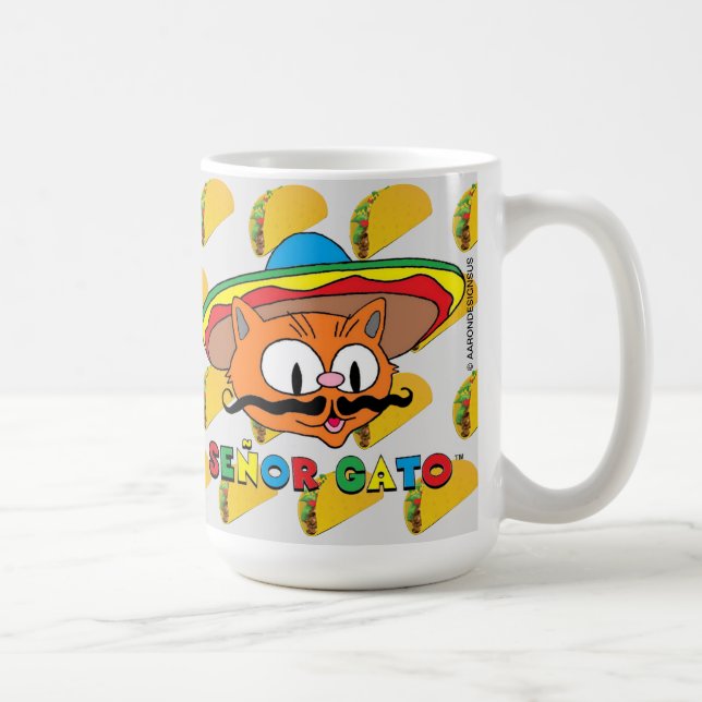 15 Ounce Cartoon Senor Gato Taco Lovers Big Coffee Mug (Right)