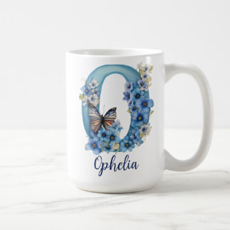 15 oz Floral Blue Monogrammed Coffee Mug