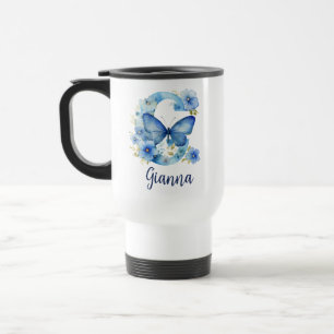 15 oz Floral Blue Monogrammed Travel Mug