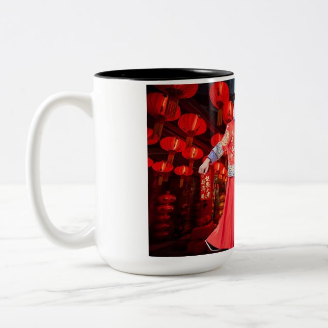 15 oz two tone mug.  Happy Chinese New Year/  pand Two-Tone Coffee Mug (Left)