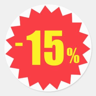 15 percent sale discount stickers, white and red classic round sticker
