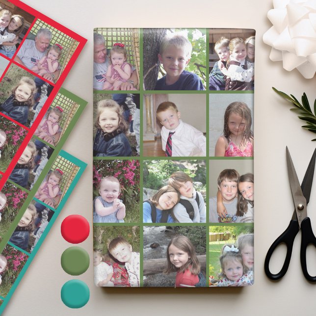 15 Photo Collage - Best Year Ever Red Green Teal Wrapping Paper Sheet (Personalized Photo Wrapping Paper)
