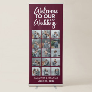 15 Photo Collage Burgundy Welcome To Our Wedding Retractable Banner
