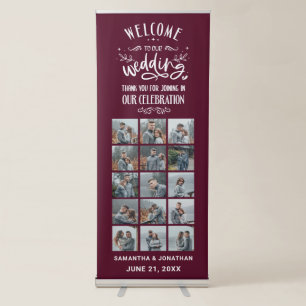 15 Photo Collage Burgundy Welcome To Our Wedding Retractable Banner