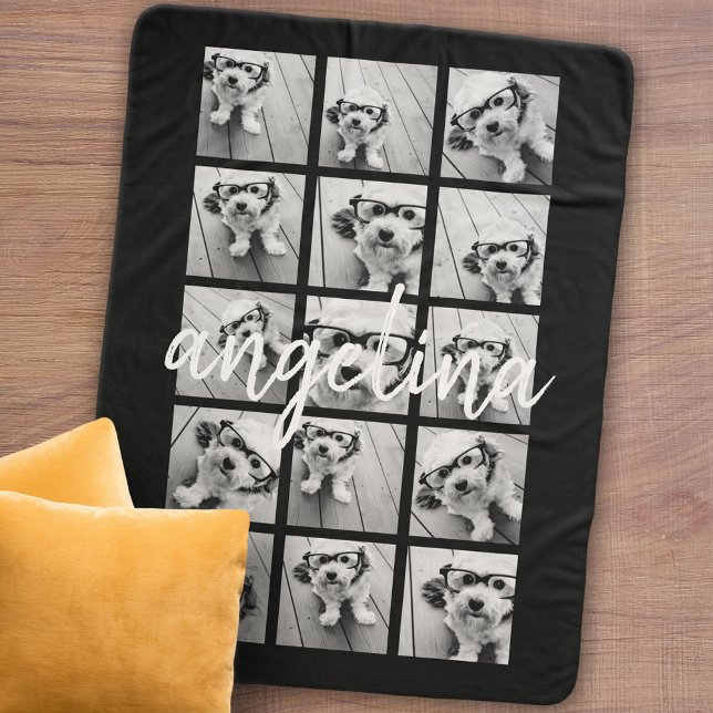 15 Photo Collage - CAN EDIT background colour Sherpa Blanket (Personalized sherpa blanket with photos and text)
