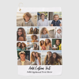 15 Photo Collage - Custom Text - Black and White Golf Towel