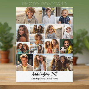 15 Photo Collage - Custom Text - Black and White Postcard