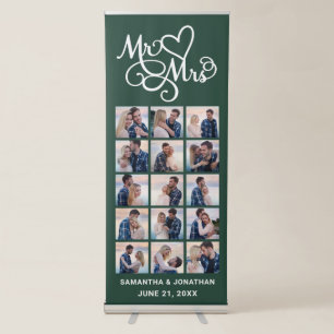 15 Photo Collage Green Welcome To Our Wedding Retractable Banner