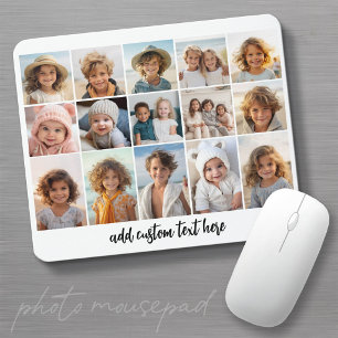 15 Photo Collage Grid - Script Text - black white Mouse Mat