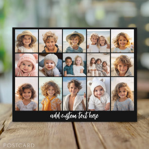 15 Photo Collage Grid - Script Text - black white Postcard