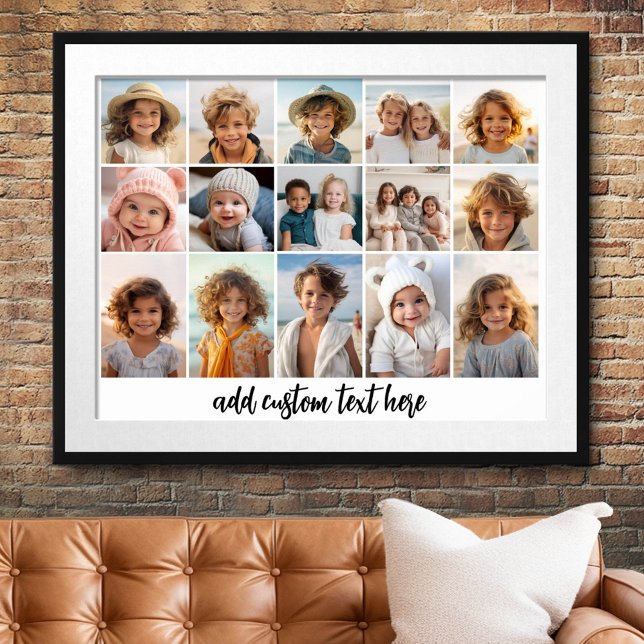 15 Photo Collage Grid - Script Text - black white Poster (Custom Photo Collage Poster)