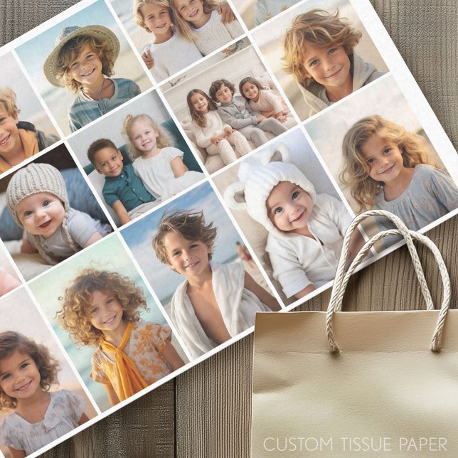 15 Photo Collage Grid - Script Text - black white Tissue Paper (Custom Photo Tissue Paper)